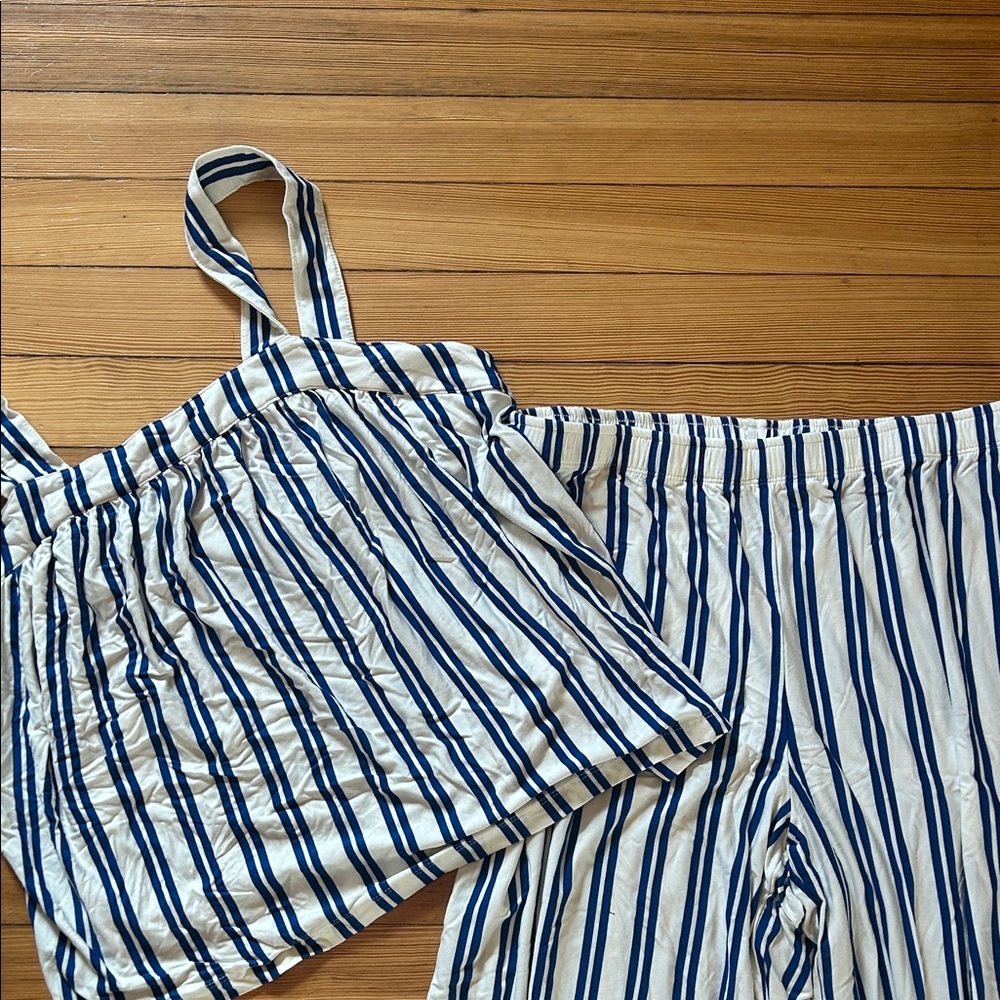 LAKE Striped Blue & White Women's Pajama Set Pants Camisole Never Worn M Medium